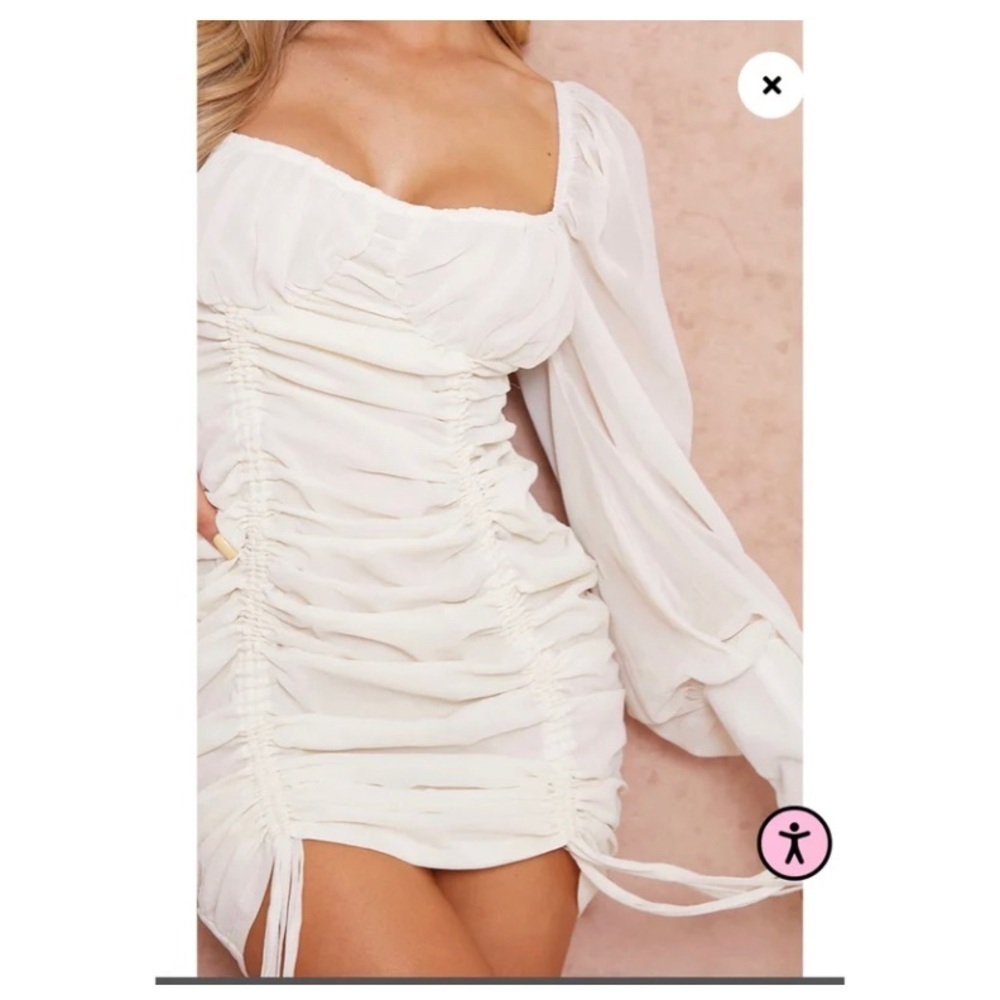 PRETTYLITTLETHING Ivory Ruched Dress - Picture 3 of 9